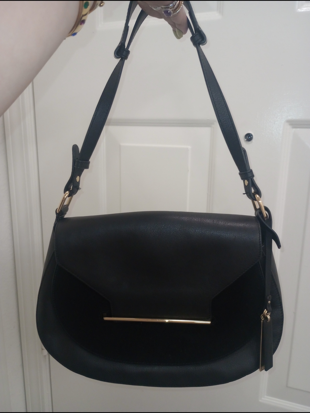 Vince Camuto Black Shoulder Bag with Gold Hardware